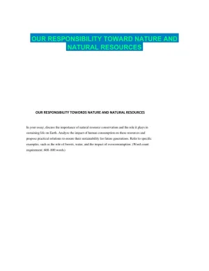 OUR RESPONSIBILITY TOWARD NATURE AND NATURAL RESOURCES