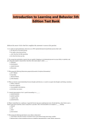 Introduction to Learning and Behavior 5th Edition Test Bank