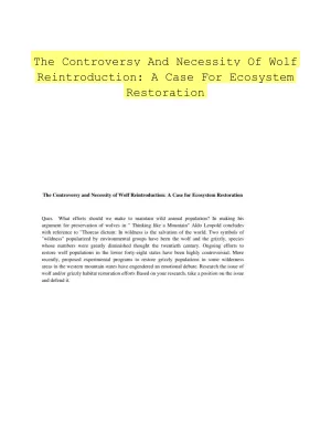 The Controversy And Necessity Of Wolf Reintroduction: A Case For Ecosystem Restoration