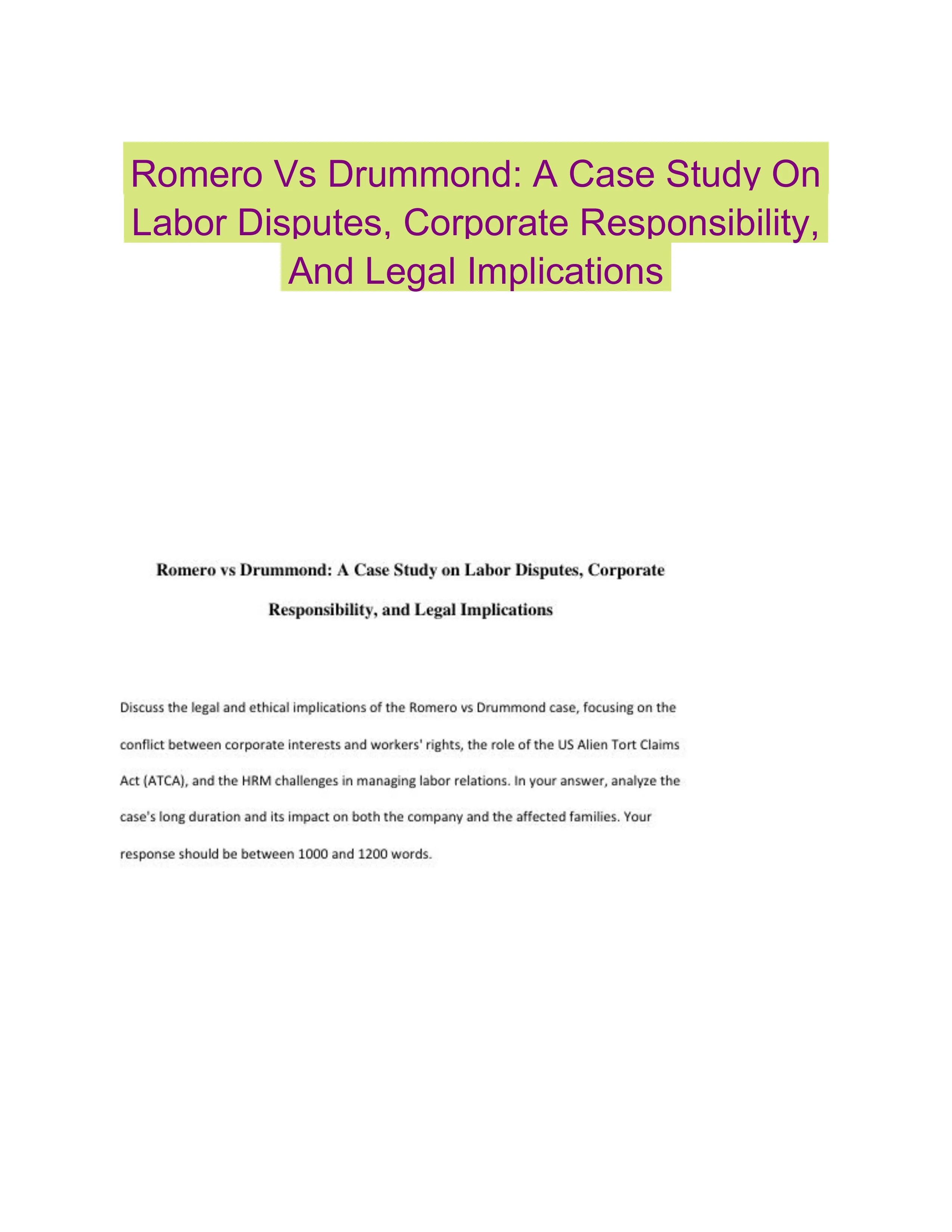 Romero Vs Drummond: A Case Study On Labor Disputes, Corporate Responsibility, And Legal Implications