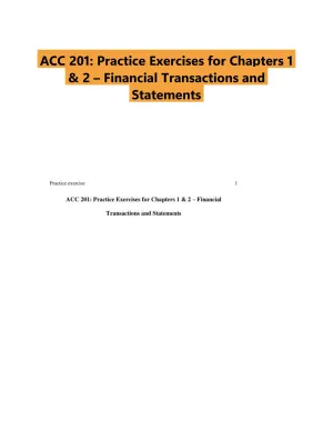 ACC 201: Practice Exercises for Chapters 1 & 2 � Financial Transactions and Statements
