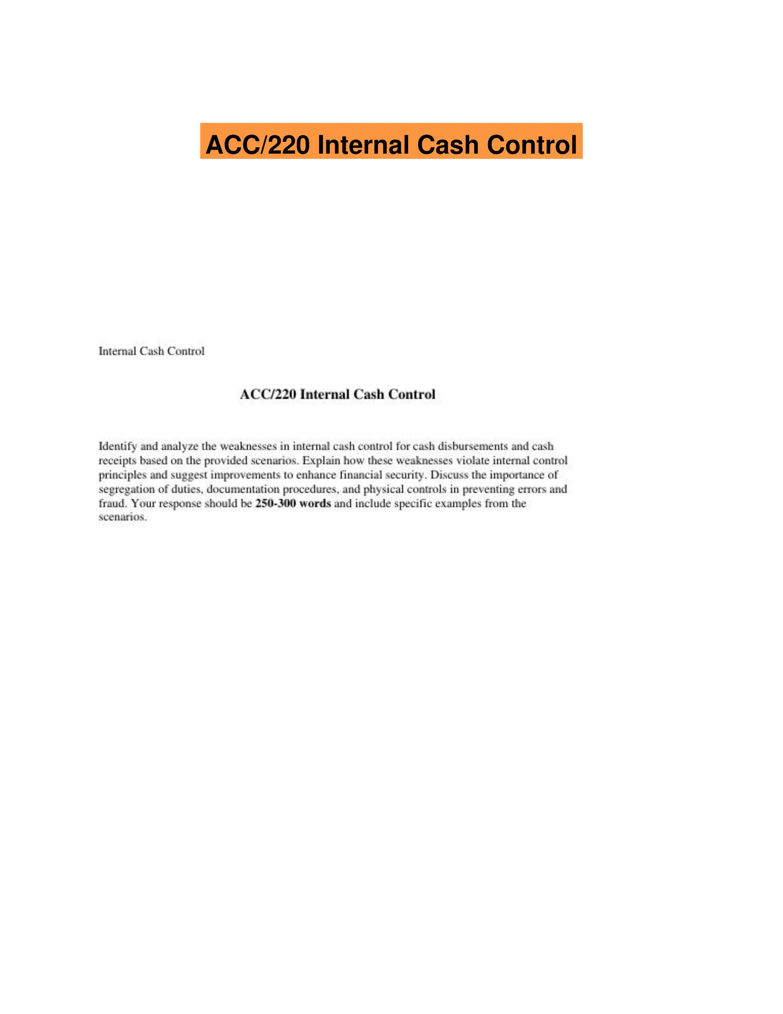 ACC/220 Internal Cash Control