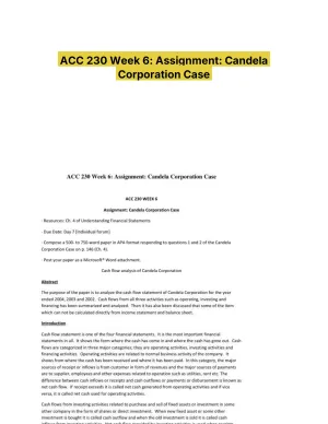 ACC 230 Week 6: Assignment: Candela Corporation Case