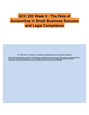 ACC 220 Week 9 : The Role of Accounting in Small Business Success and Legal Compliance