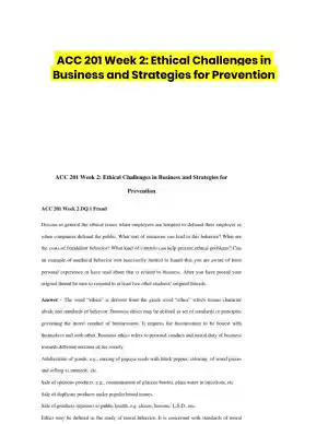 ACC 201 Week 2: Ethical Challenges in Business and Strategies for Prevention