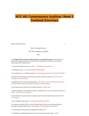 ACC 491 Contemporary Auditing I Week 2 Textbook Exercises