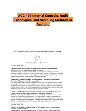 ACC 491 Internal Controls, Audit Techniques, and Sampling Methods in Auditing