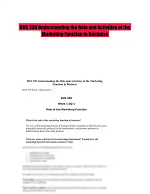 BUS 330 Understanding the Role and Activities of the Marketing Function in Business
