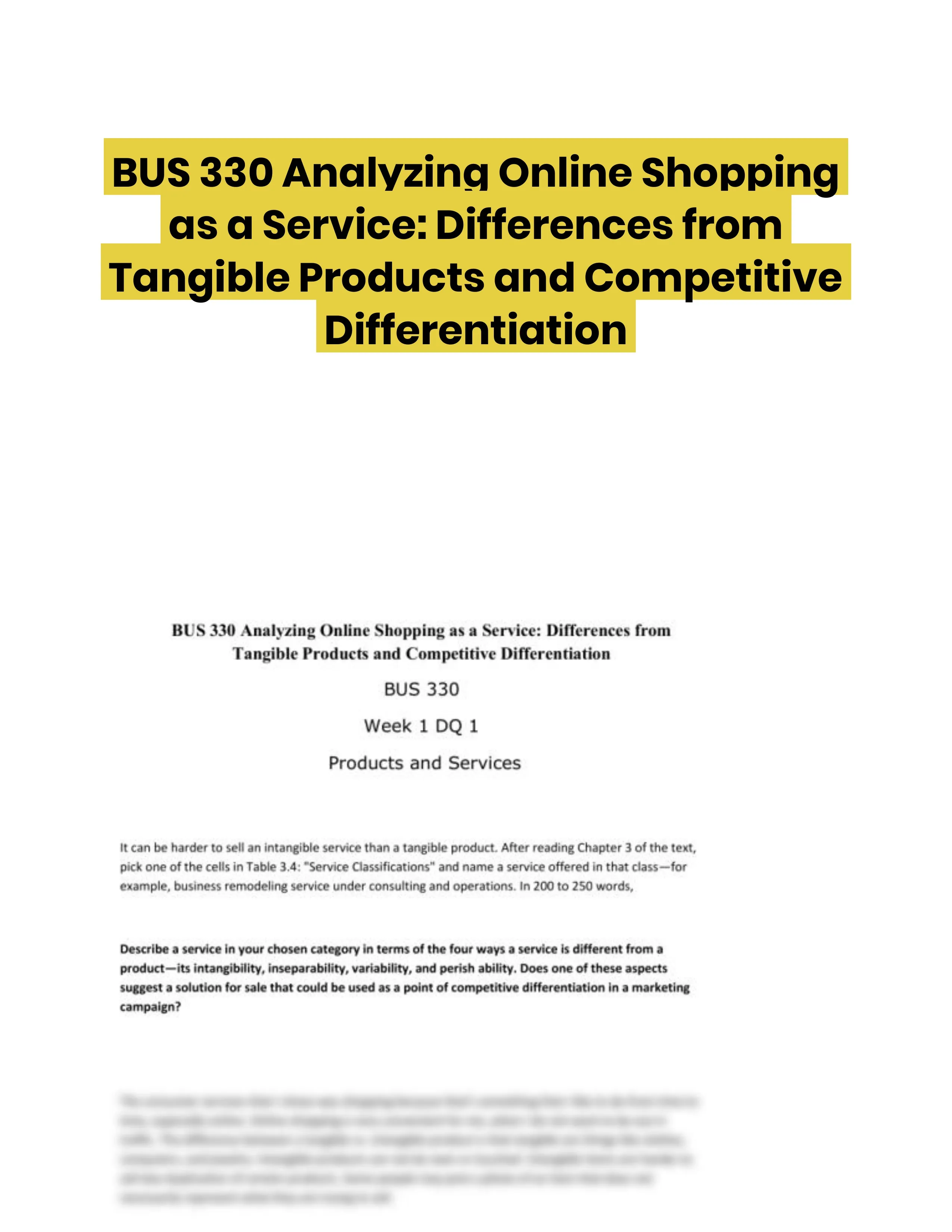 BUS 330 Analyzing Online Shopping as a Service: Differences from Tangible Products and Competitive Differentiation