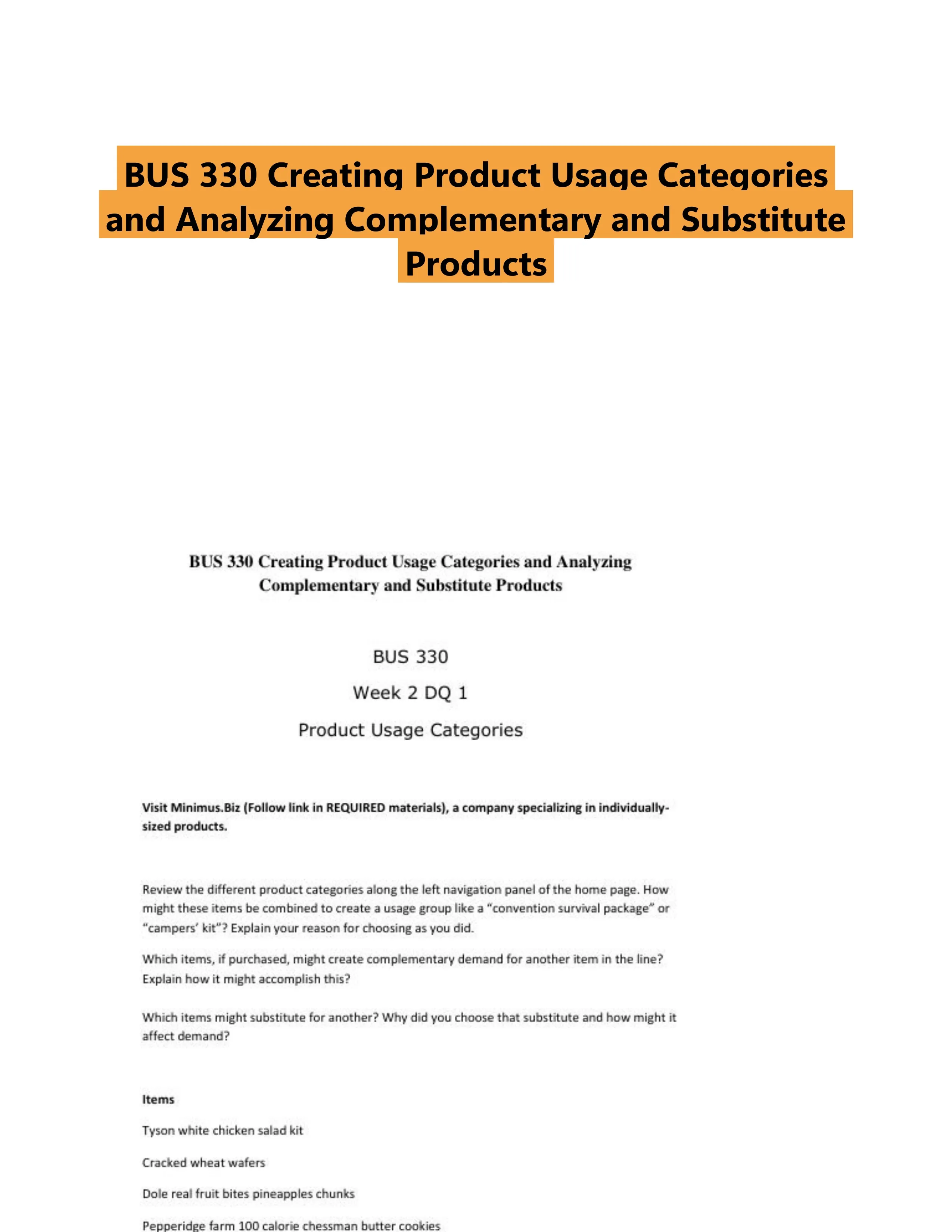 BUS 330 Creating Product Usage Categories and Analyzing Complementary and Substitute Products