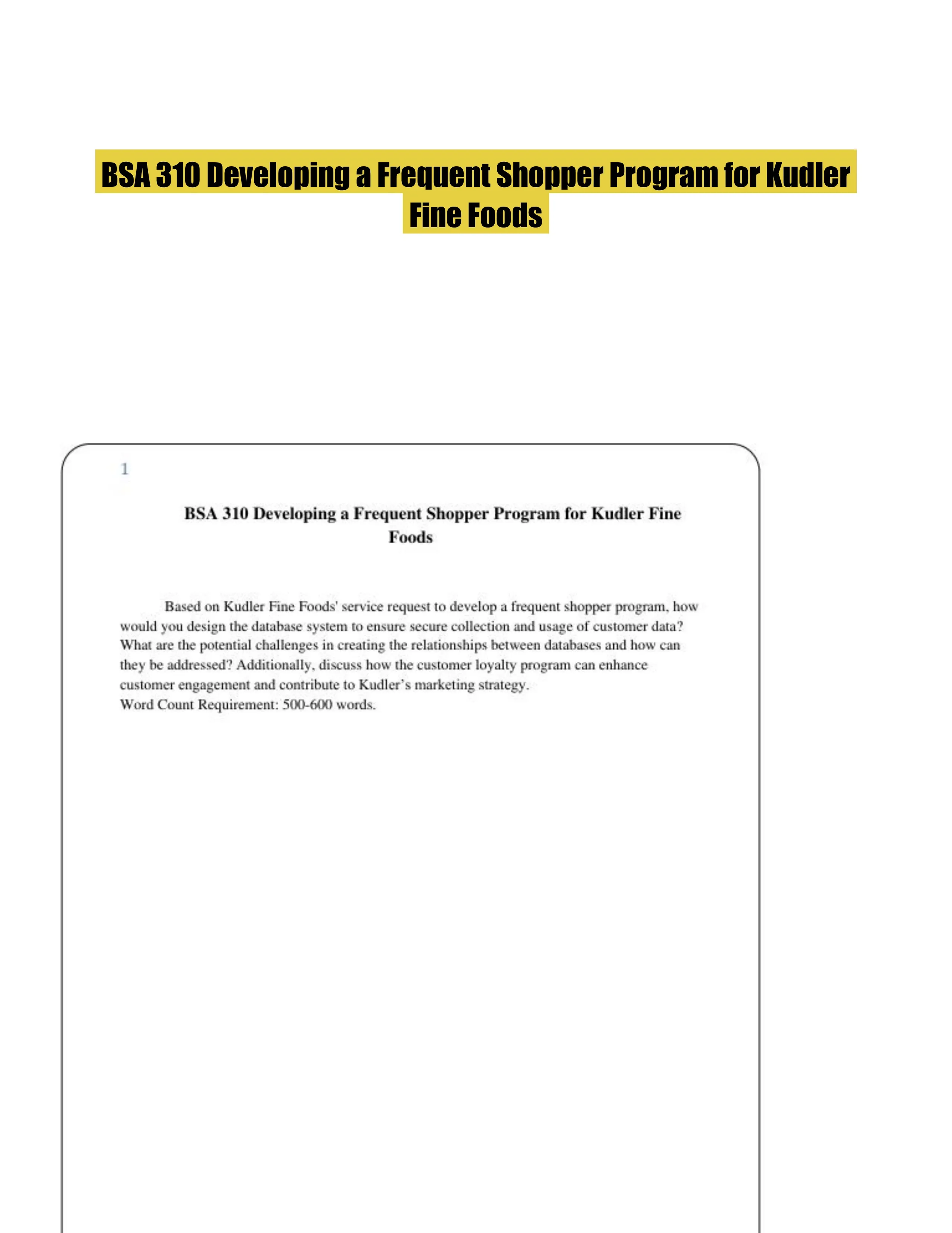 BSA 310 Developing a Frequent Shopper Program for Kudler Fine Foods