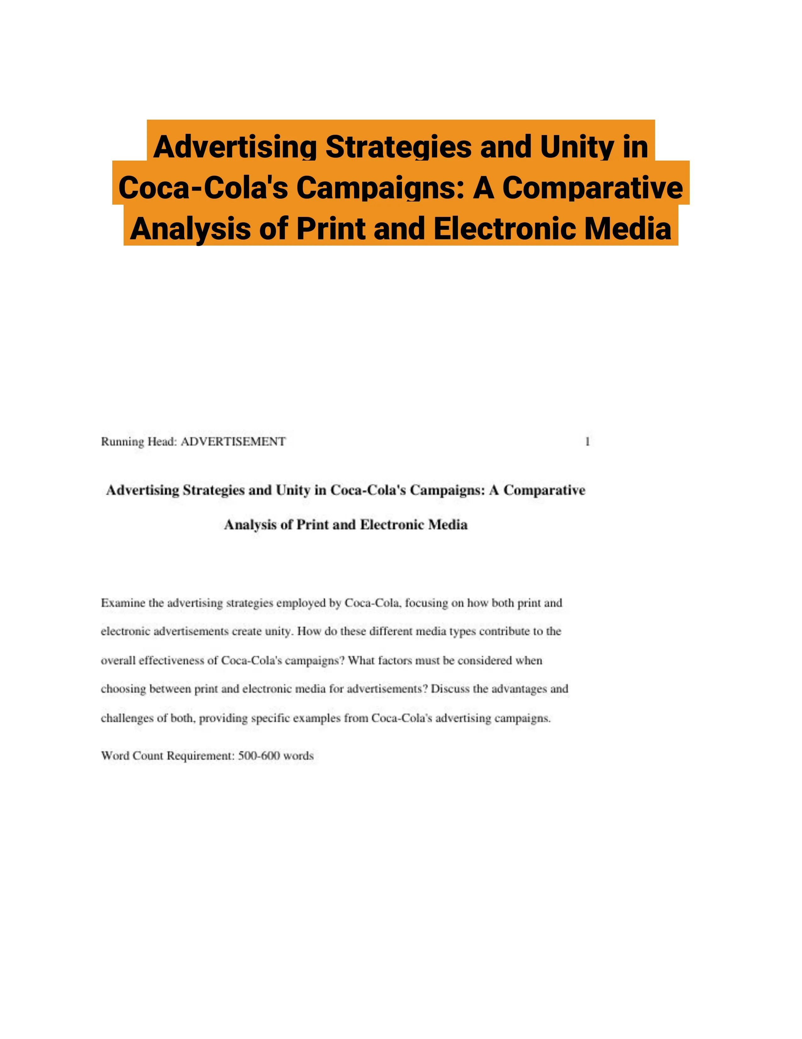 Advertising Strategies and Unity in Coca-Cola's Campaigns: A Comparative Analysis of Print and Electronic Media