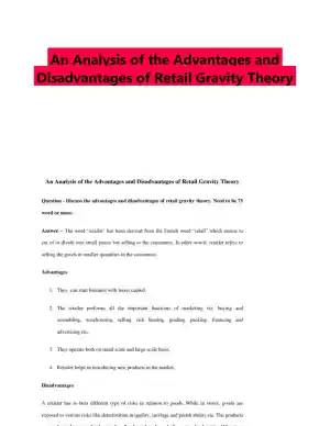 An Analysis of the Advantages and Disadvantages of Retail Gravity Theory