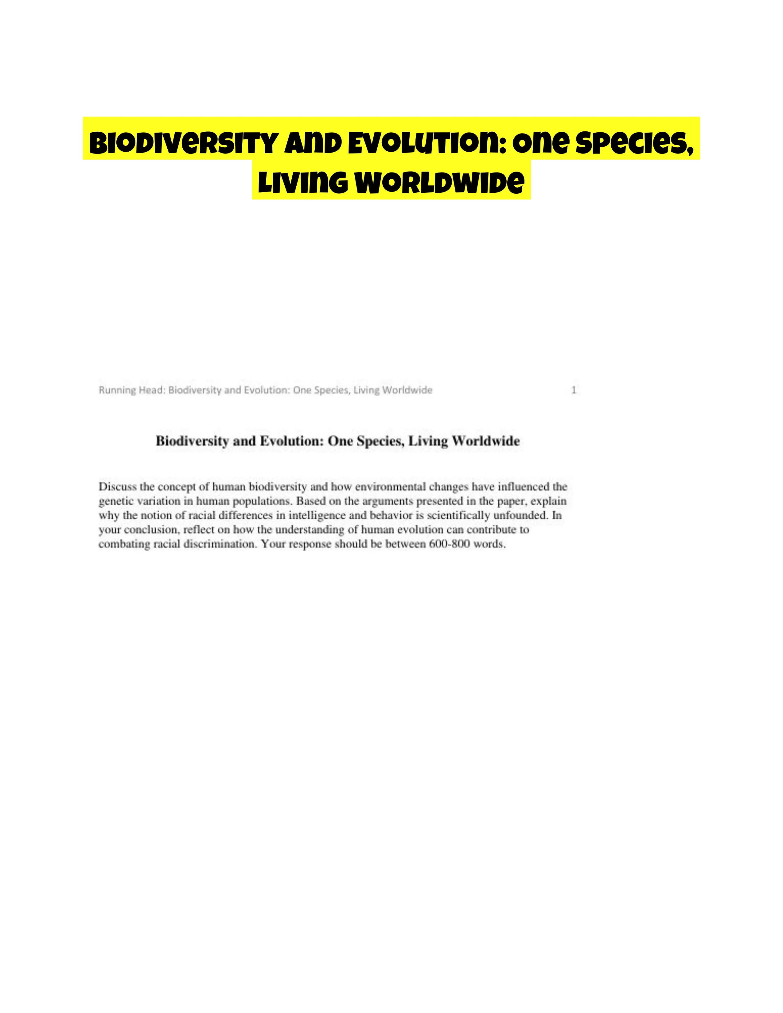 Biodiversity and Evolution: One Species, Living Worldwide