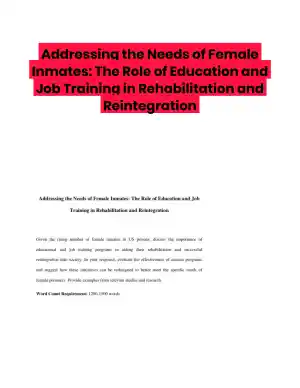 Addressing the Needs of Female Inmates: The Role of Education and Job Training in Rehabilitation and Reintegration