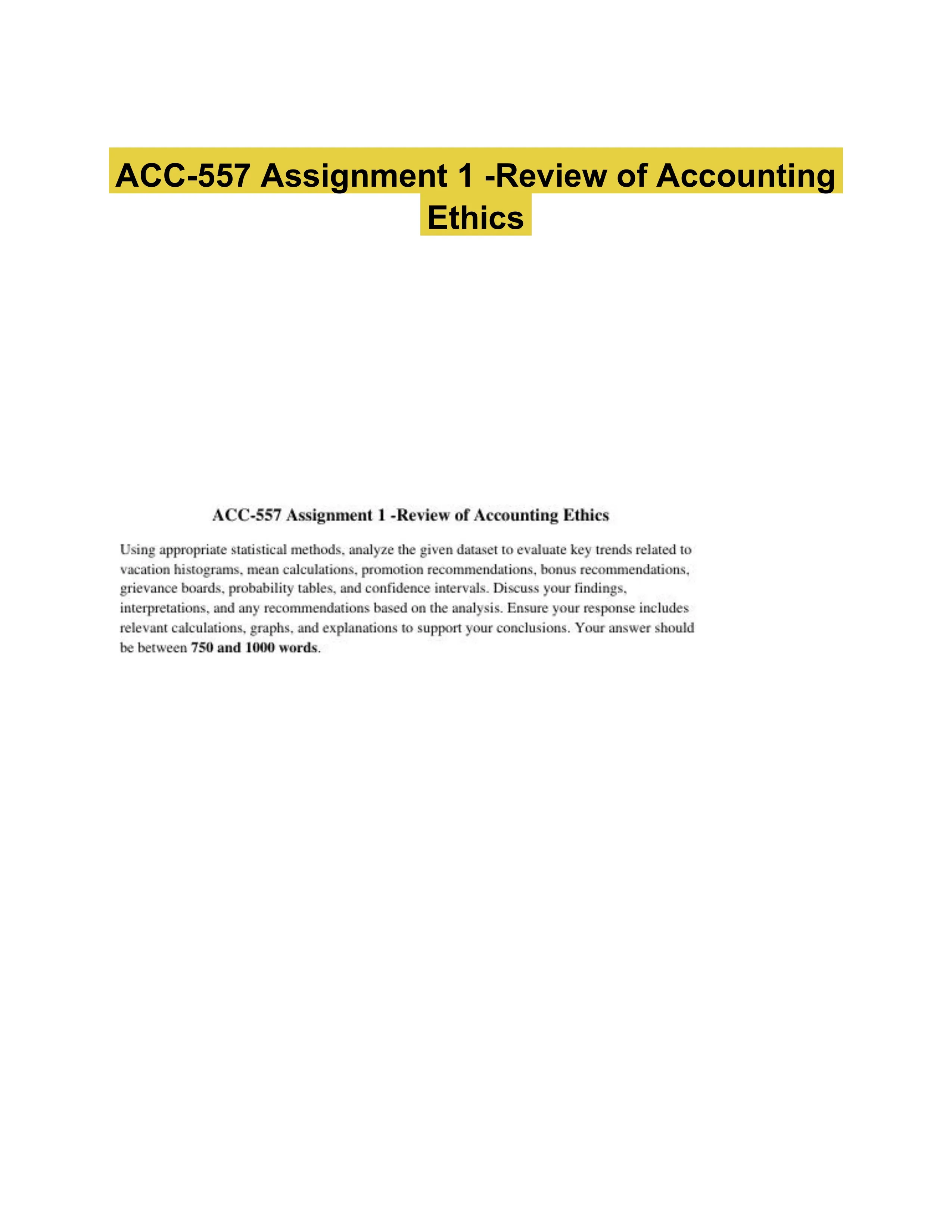 ACC-557 Assignment 1 -Review of Accounting Ethics