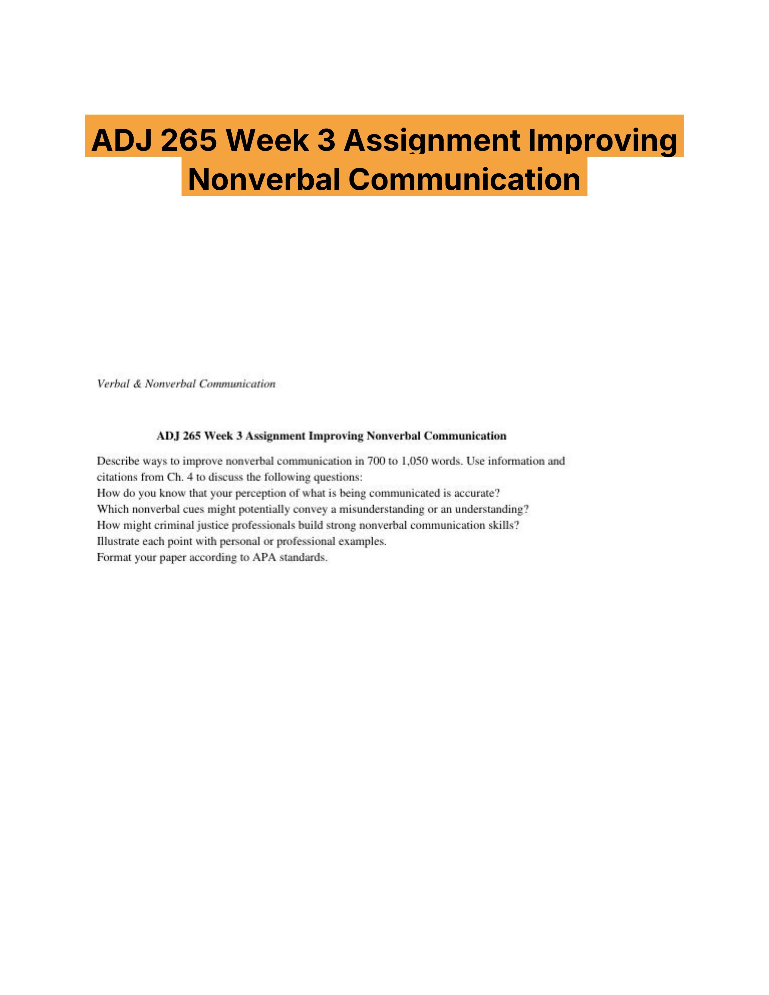 ADJ 265 Week 3 Assignment Improving Nonverbal Communication