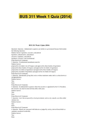 BUS 311 Week 1 Quiz (2014)