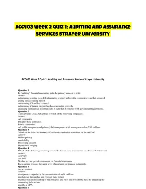ACC403 Week 2 Quiz 1: Auditing and Assurance Services Strayer University