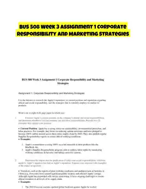 BUS 508 Week 3 Assignment 1 Corporate Responsibility and Marketing Strategies
