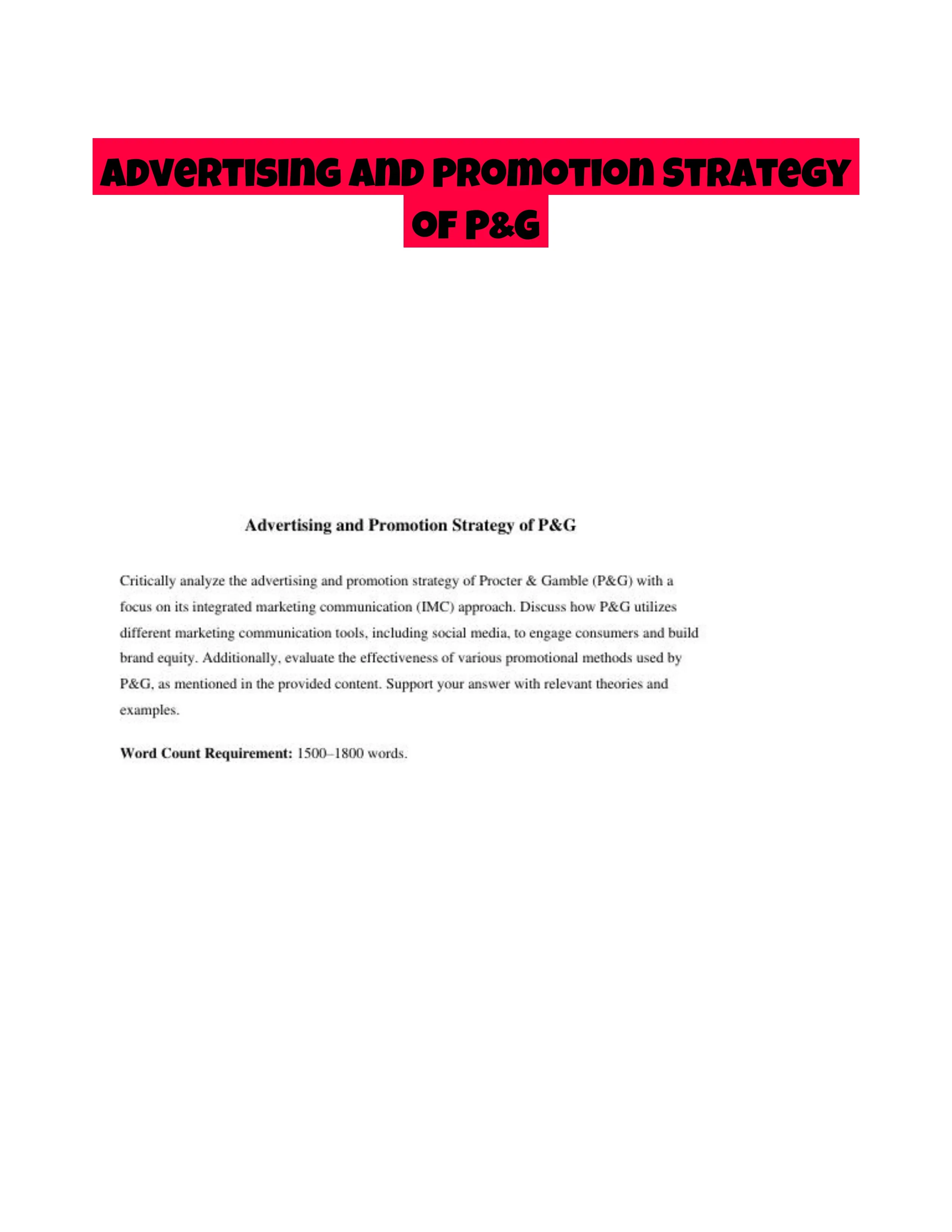 Advertising and Promotion Strategy of P&G