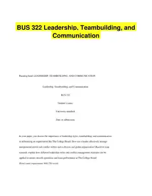 BUS 322 Leadership, Teambuilding, and Communication
