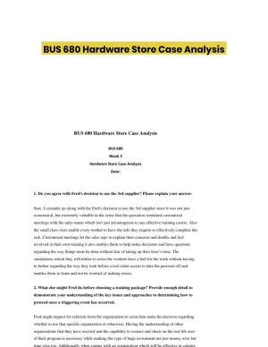 BUS 680 Hardware Store Case Analysis