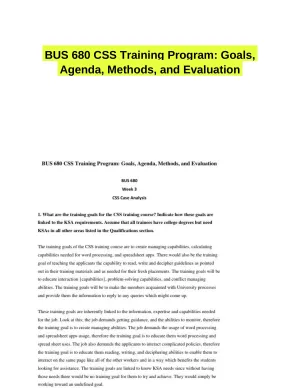 BUS 680 CSS Training Program: Goals, Agenda, Methods, and Evaluation