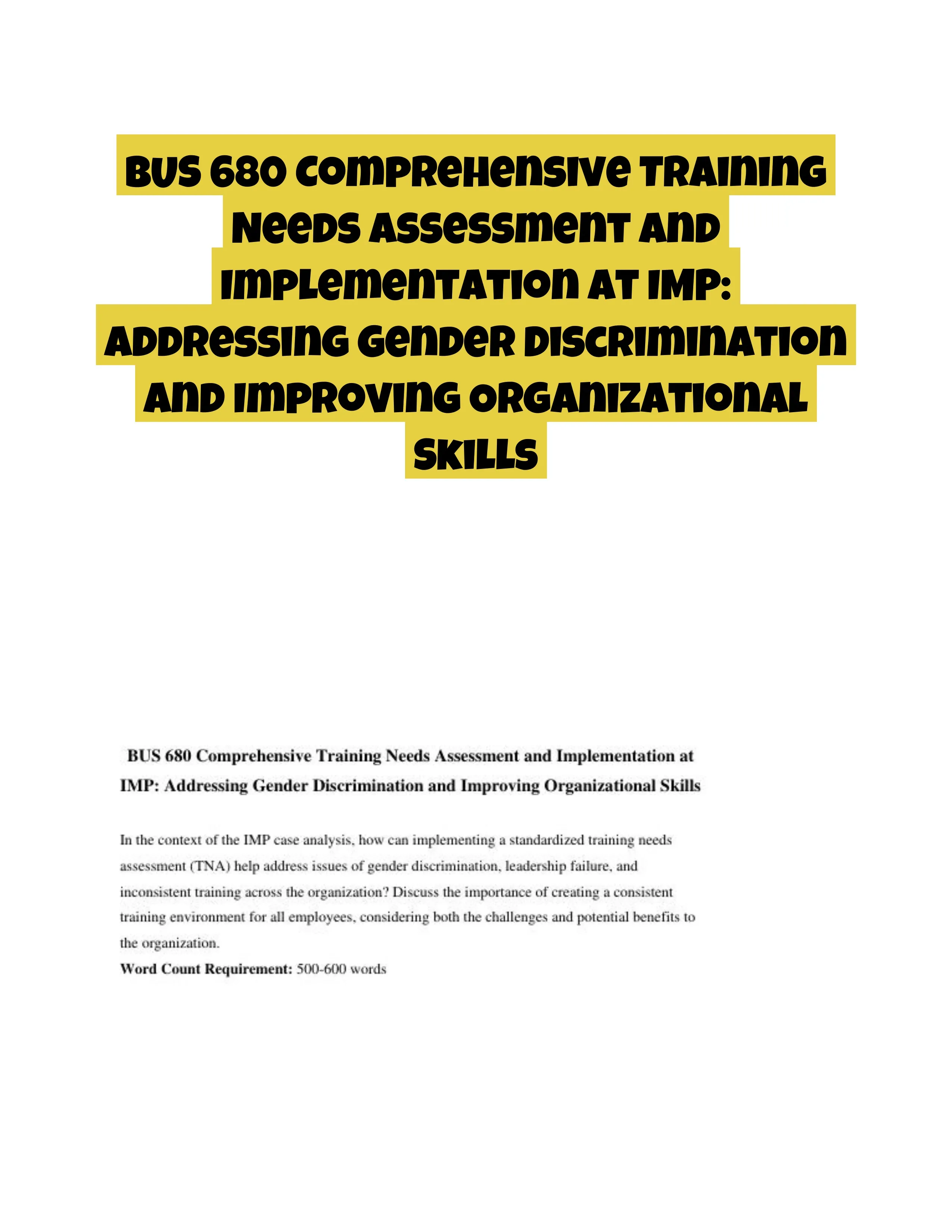 BUS 680 Comprehensive Training Needs Assessment and Implementation at IMP