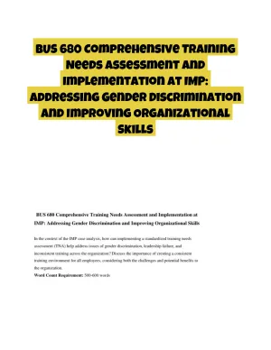 BUS 680 Comprehensive Training Needs Assessment and Implementation at IMP