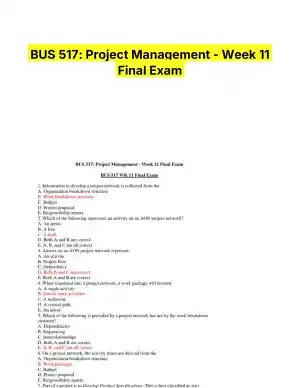 BUS 517: Project Management - Week 11 Final Exam