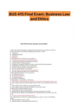 BUS 415 Final Exam: Business Law and Ethics