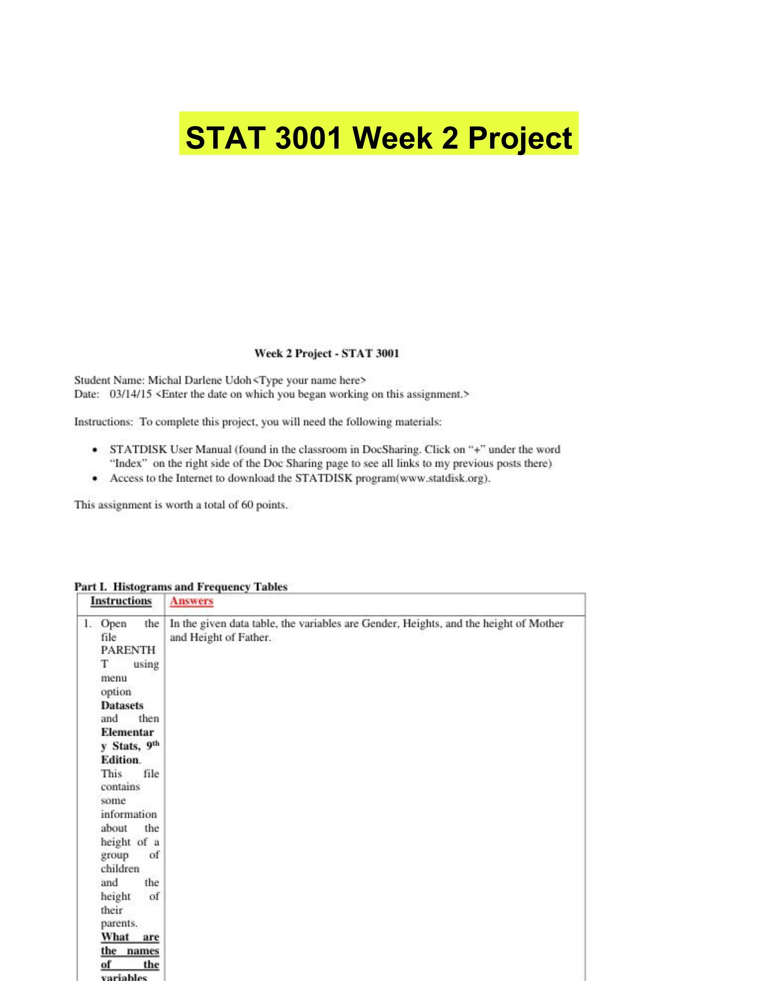 STAT 3001 Week 2 Project