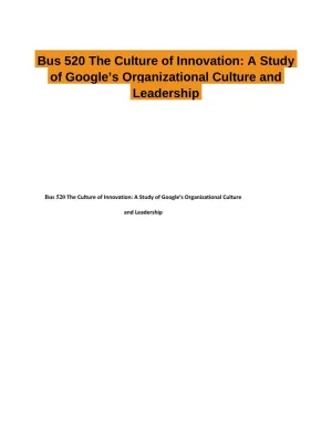Bus 520 The Culture of Innovation: A Study of Google�s Organizational Culture and Leadership