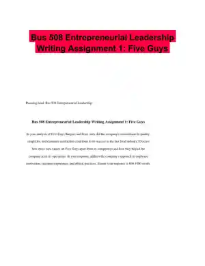 Bus 508 Entrepreneurial Leadership Writing Assignment 1: Five Guys