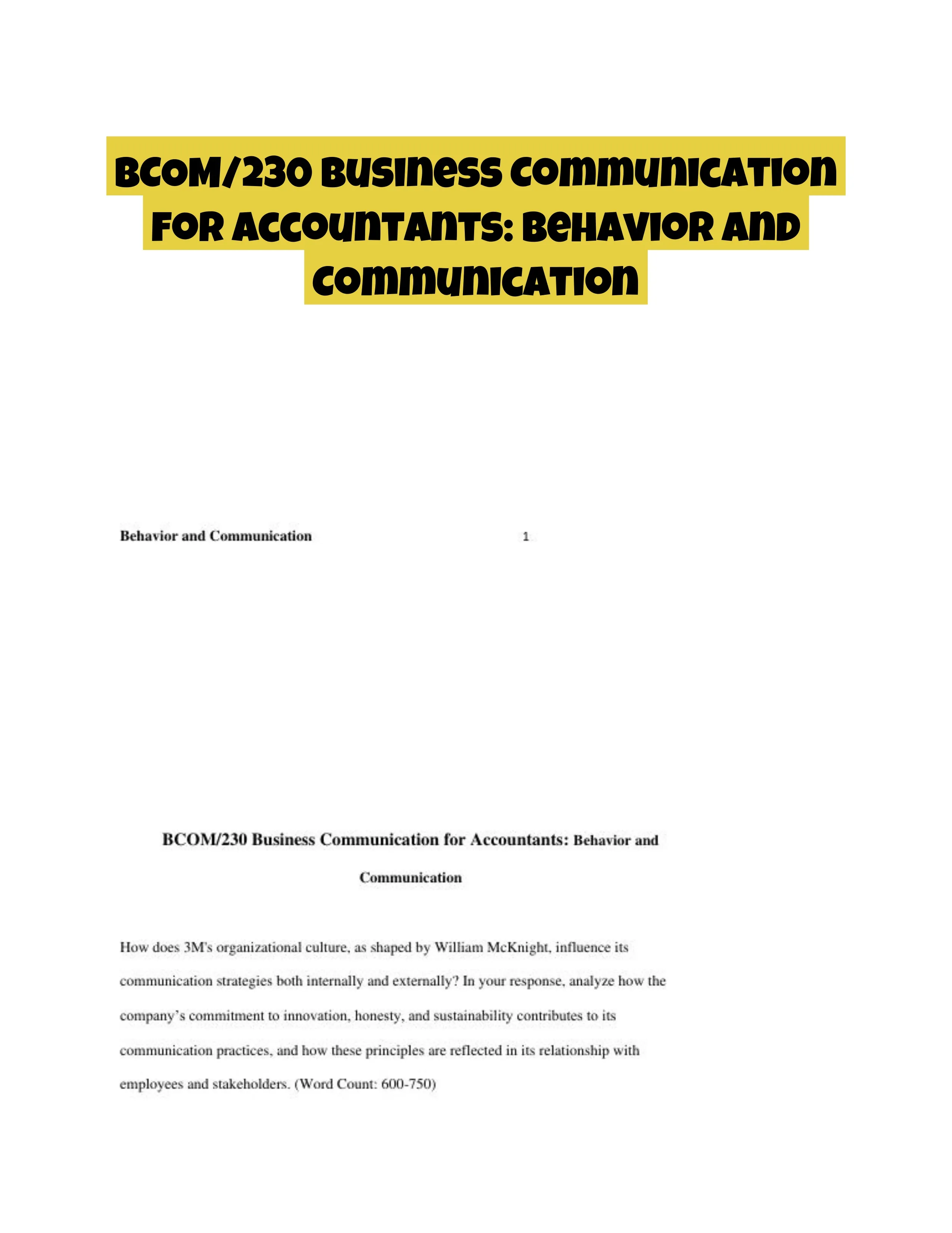 BCOM/230 Business Communication for Accountants: Behavior and Communication