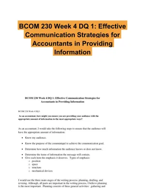 BCOM 230 Week 4 DQ 1: Effective Communication Strategies for Accountants in Providing Information