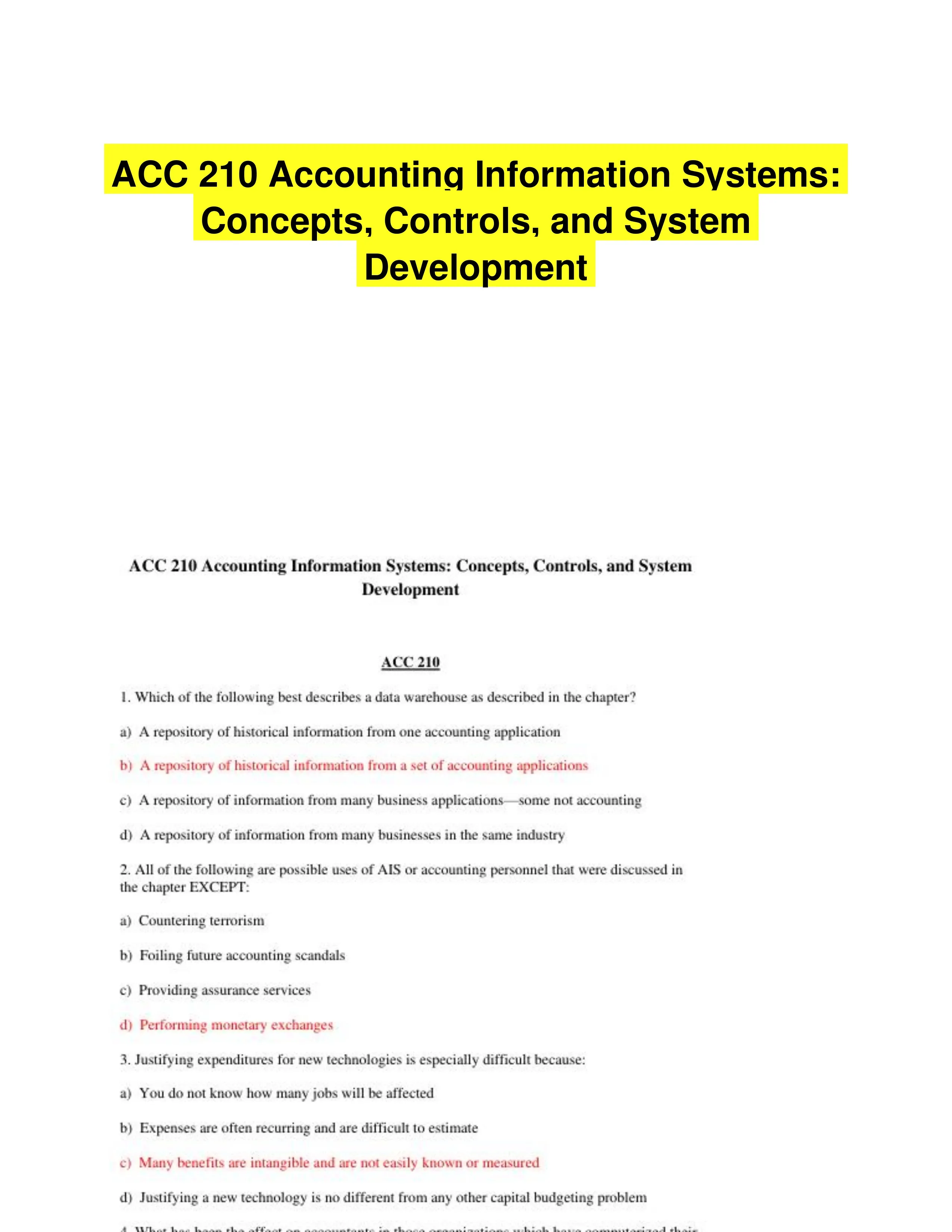 ACC 210 Accounting Information Systems: Concepts, Controls, and System Development
