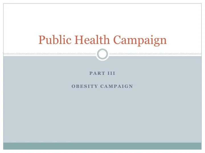 PART III Obesity Campaign: Public Health Campaign