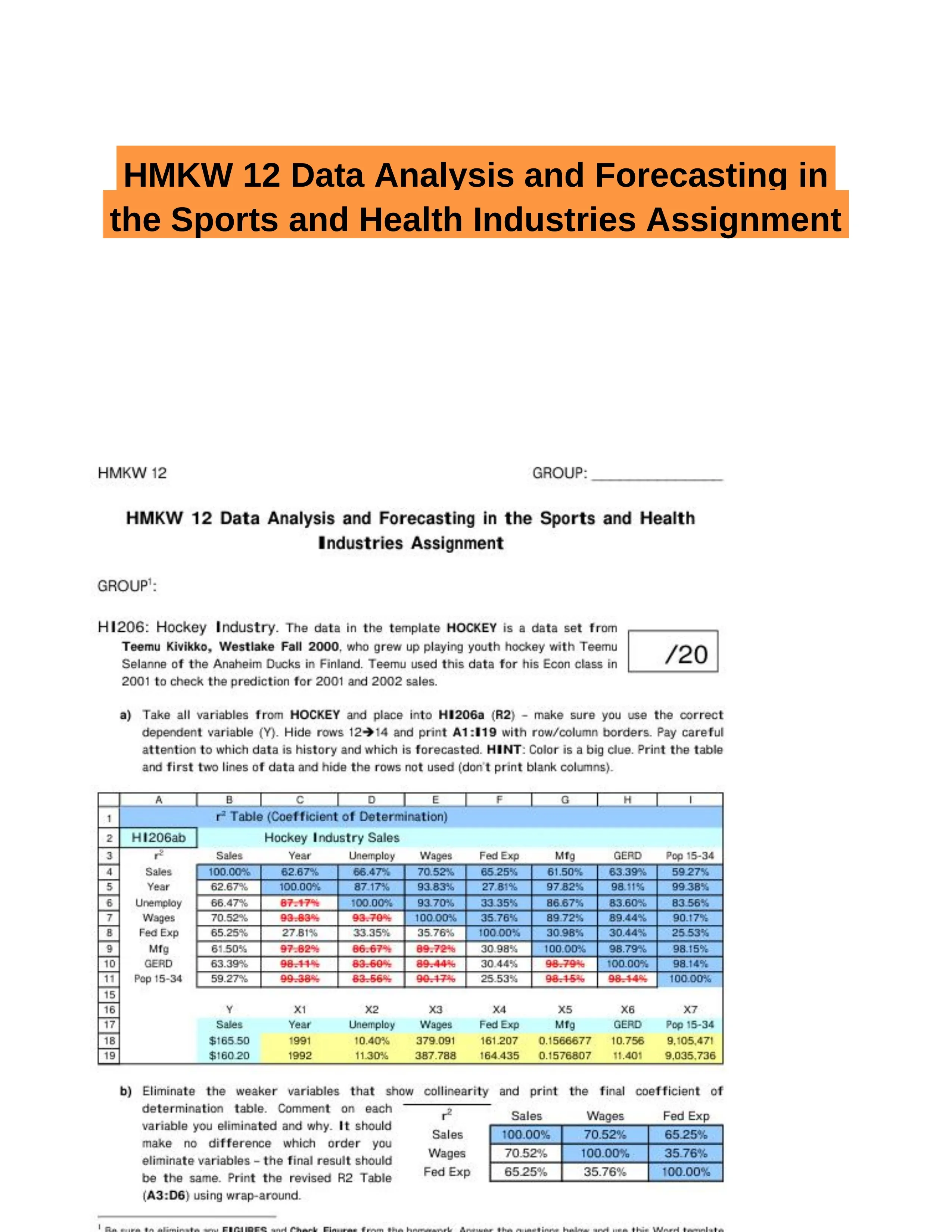 HMKW 12 Data Analysis and Forecasting in the Sports and Health Industries Assignment