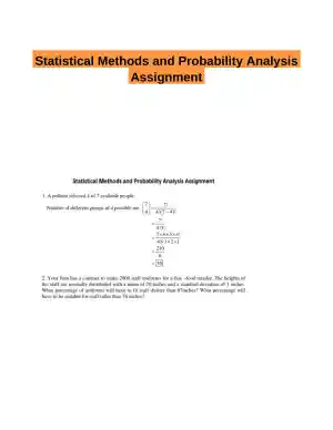 Statistical Methods and Probability Analysis Assignment