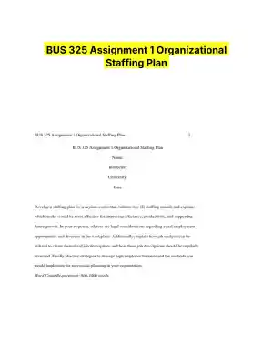 BUS 325 Assignment 1 Organizational Staffing Plan