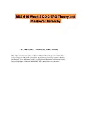 BUS 610 Week 2 DQ 2 ERG Theory and Maslow's Hierarchy