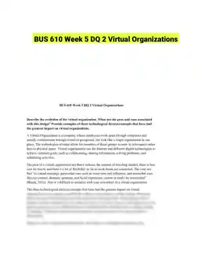 BUS 610 Week 5 DQ 2 Virtual Organizations