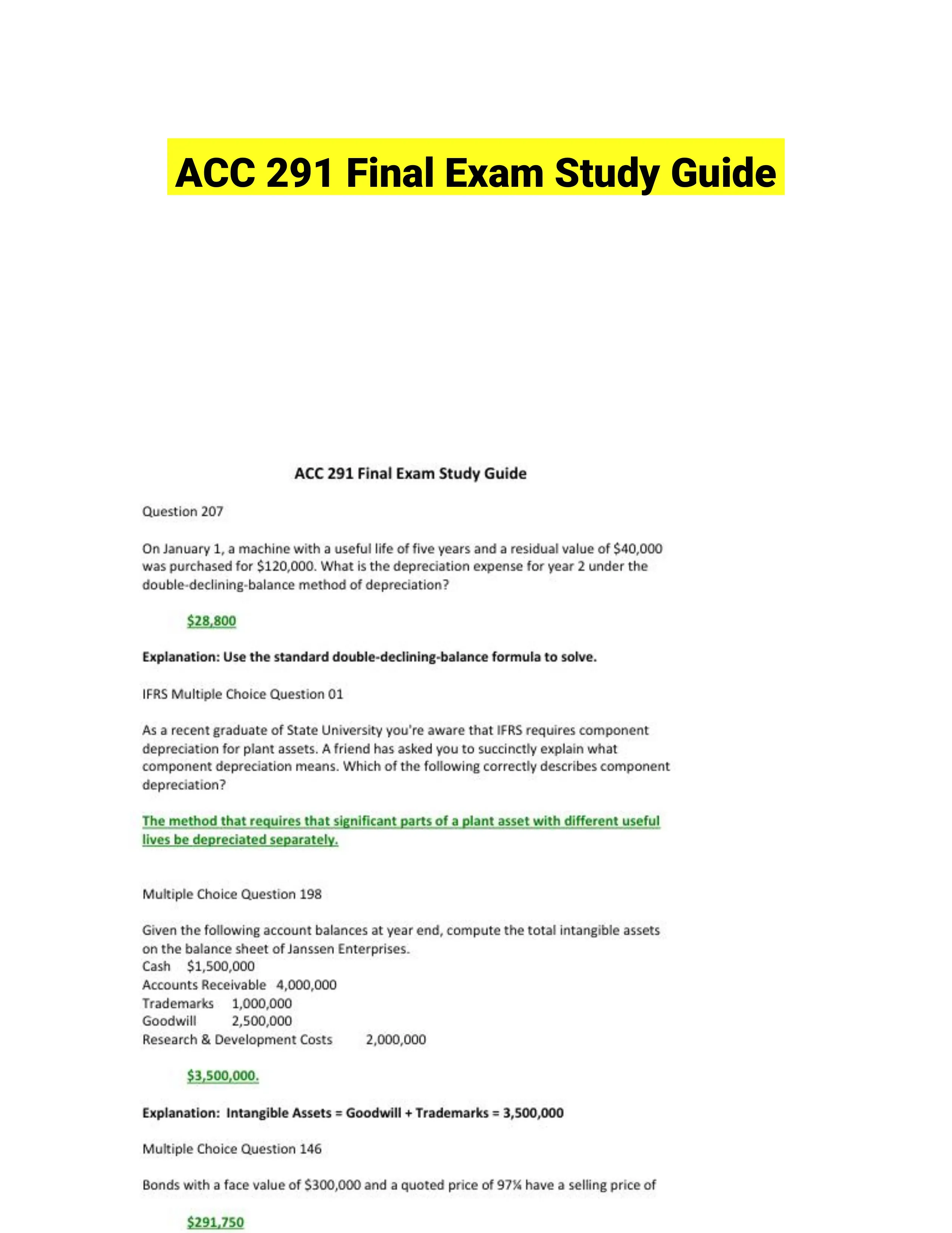 ACC 291 Final Exam Study Guide