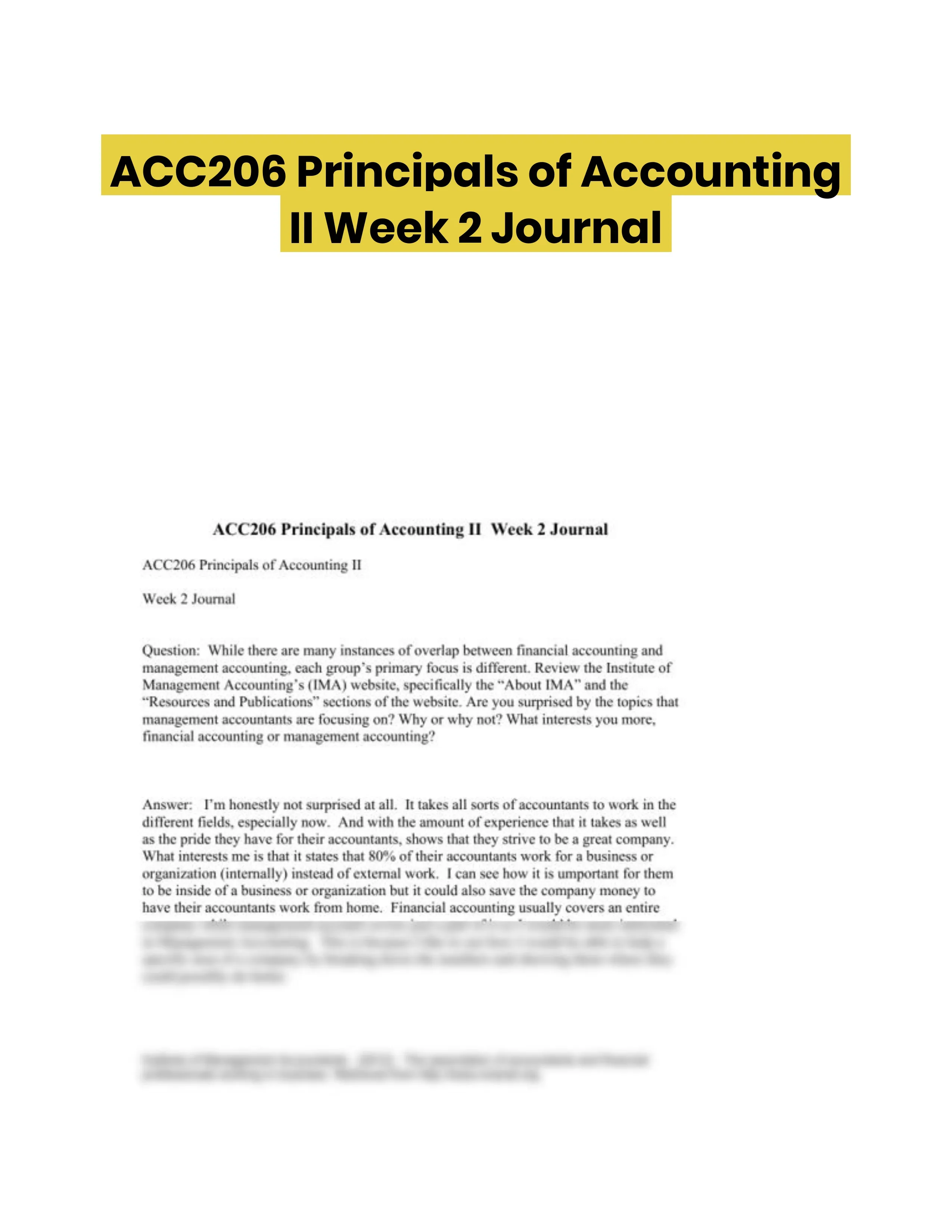 ACC206 Principals of Accounting II Week 2 Journal