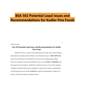 BSA 502 Potential Legal Issues and Recommendations for Kudler Fine Foods