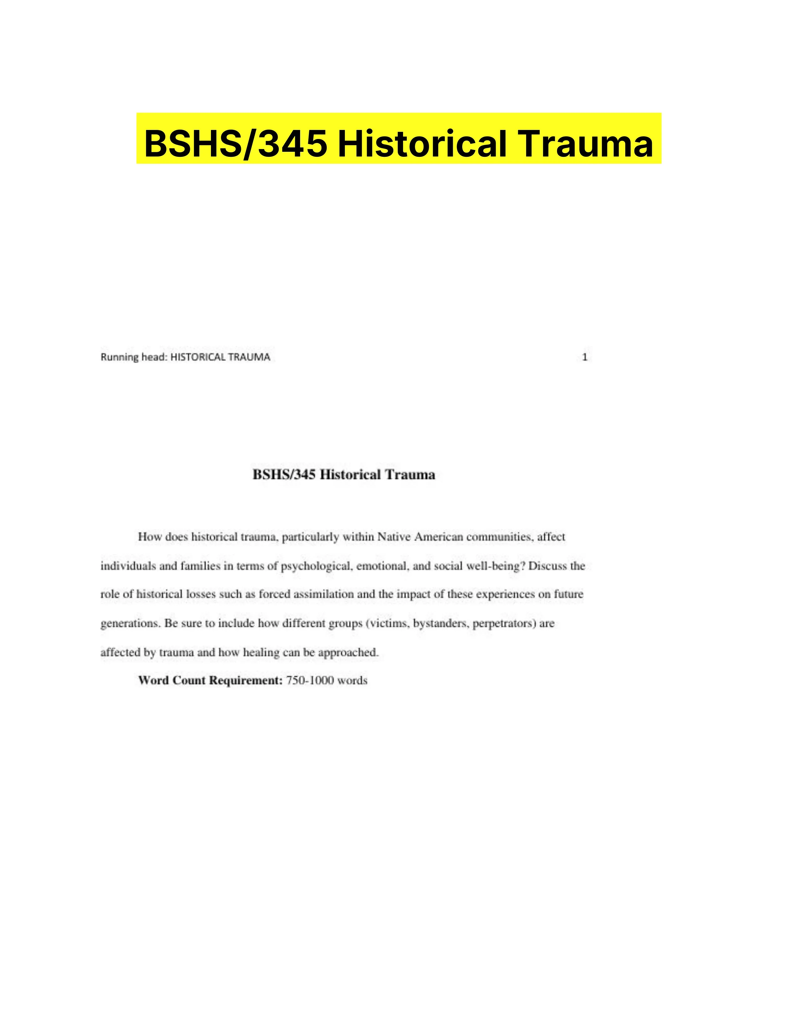 BSHS/345 Historical Trauma