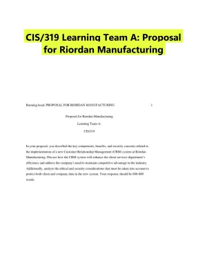 CIS/319 Learning Team A: Proposal for Riordan Manufacturing