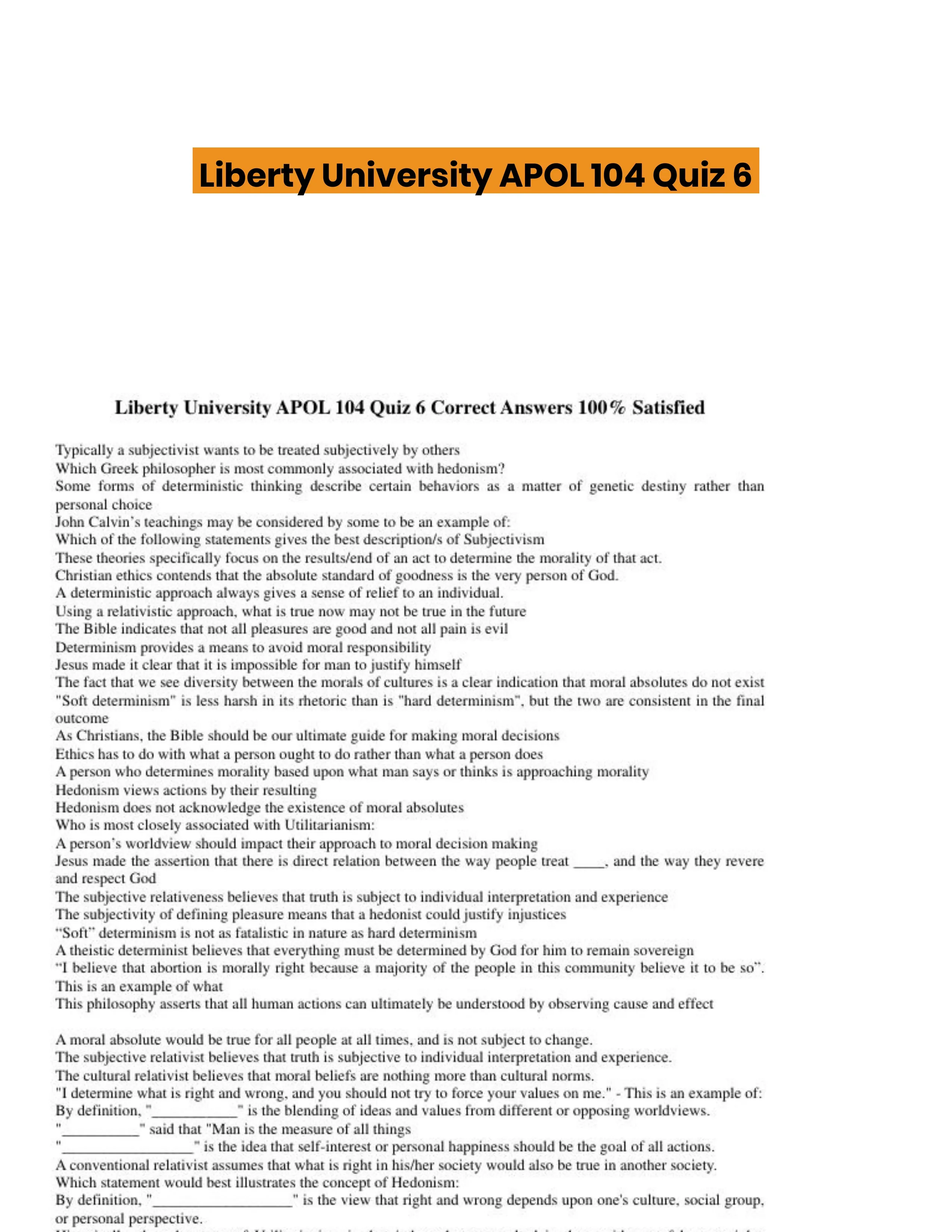 Liberty University APOL 104 Quiz 6
